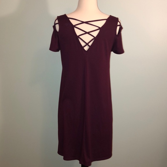 Plum/Wine Dress with Criss-Cross Detail - Picture 5 of 8